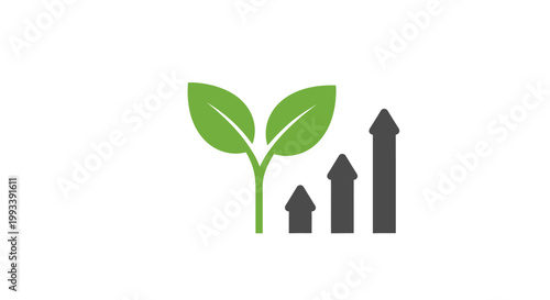 A natural eco icon illustration featuring a green sprout growing from a house and tree leaves to symbolize environmental growth and life