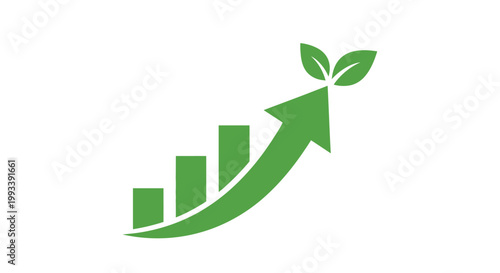 A professional 3d business growth chart featuring a green arrow moving up a financial bar graph to illustrate market success and investment profit