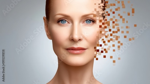 Woman with brown hair and blue eyes portrait of woman featuring brown hair and striking blue eyes showcasing natural beauty