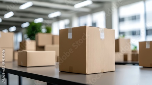 Table with boxes a surface displaying multiple distinct compartments or containers