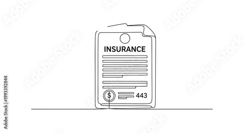 Insurance policy document with dollar sign and number 443, simple line art