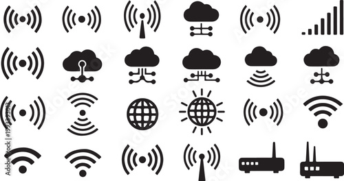 Wireless Network and Internet Connectivity Symbols Icons Set