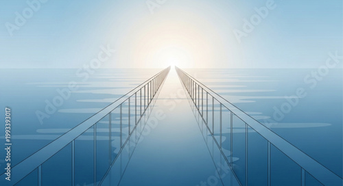 Endless bridge leading to bright light in the sky.