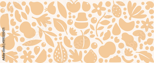 Abstract Kombucha Botanical Background Pattern Vector, Fermentation Ingredients Doodle Drawing, Hand-drawn style Fruit Tea Illustration, Earthy Folk Art Design, Organic Silhouette Graphic