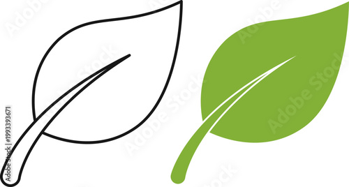 Green Leaf Icon Set Nature Eco Organic Plant Environment Outline And Glyph Vector Illustration