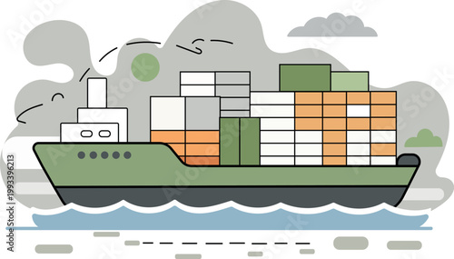 Container Ship Logistics Illustration – Cargo Shipping, Maritime Transport and Global Trade Concept