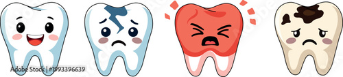 Dental Problem Icon Set – Tooth Decay, Cavities and Oral Health Symbols Collection