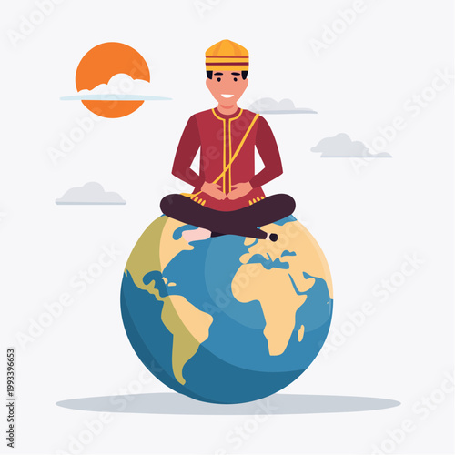 Man Meditating on Top of the World