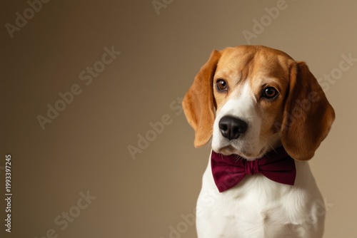 Beagle Dog Wears a Bow Tie on a Simple Background for a Fun Moment