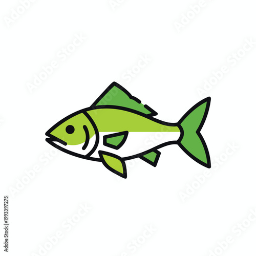 Stylized Green Fish Illustration Simple Icon.