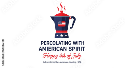 American Independence Day, 4th of July, Patriotic Coffee Mug, Vector Illustration