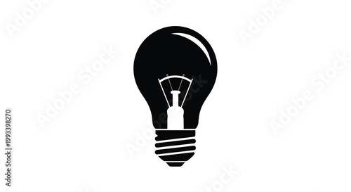 A stark black and white silhouette depicts a classic incandescent light bulb symbolizing innovation and ideas high quality