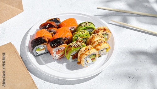 Fresh Sushi Rolls with Salmon and Avocado – Food Visual for Editorial, Lifestyle, or Culinary Branding Themes