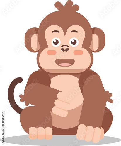 Cute Cartoon Monkey Vector Illustration, Baby Monkey Animal Character, Jungle Wildlife Flat Clipart, Nursery Kids Design
