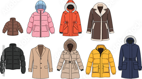 Winter Jackets and Coats Collection with Parkas, Puffer Jackets, and Outerwear Set