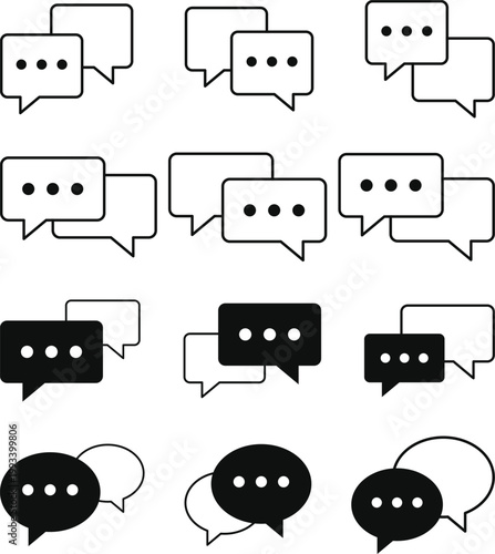 Set of chat and talk icon. Speech bubble and messaging symbols. Help desk and communication design. Online conversation and talk sign. Modern web policy signs