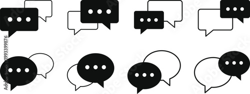 Set of chat and talk icon. Speech bubble and messaging symbols. Help desk and communication design. Online conversation and talk sign. Modern web policy signs