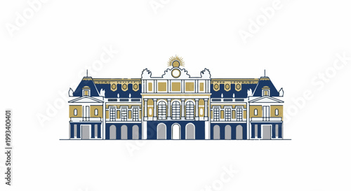 Ornate historical building facade with grand arched windows and ornate rooflines