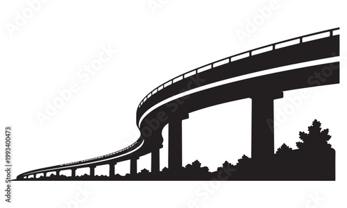 Curved Highway Overpass Silhouette, Silhouette Vector, Isolated on White Background