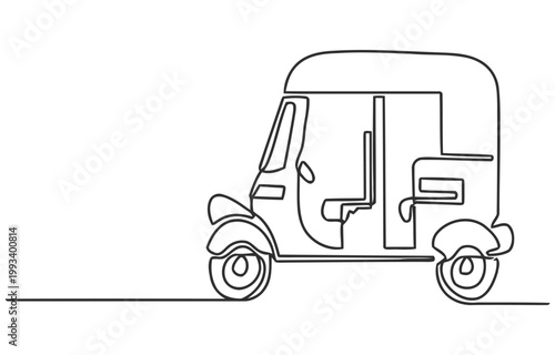 Single line drawing of a tuk auto rickshaw three wheeler