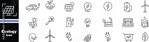 Foto Ecology & Sustainability Icon Set – Green Energy, Environment, Renewable Line Ic