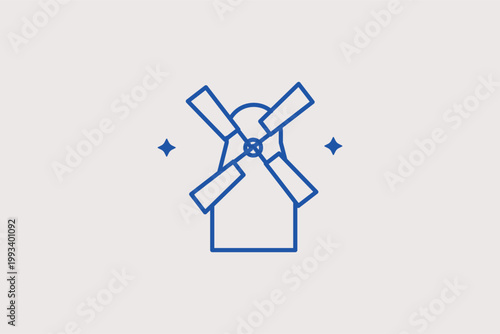 Traditional windmill with sails used for grinding grain or pumping water. Picturesque Vector Illustration for renewable energy history and rural landscape scenery.