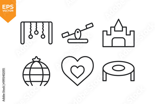 Set of line icons related to Playground. Vector illustration.