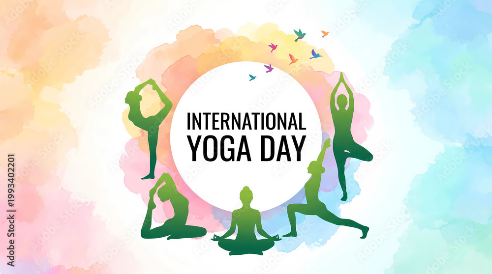 Naklejka premium Vector illustration of yoga. International yoga day, 21st June celebration concept and sun rise background.