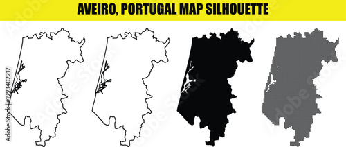 Aveiro portugal map silhouette shape outline illustration vector graphic design element.