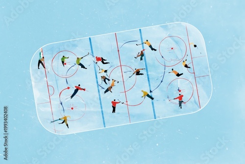 Hockey Players Compete on the Ice During a Game in the Arena on a Winter Afte...