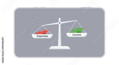 Financial Balance Scale with Expenses and Income
