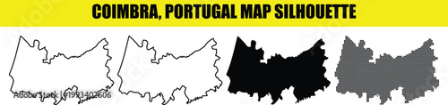 Coimbra portugal map silhouette outline filled and dotted vector graphic.