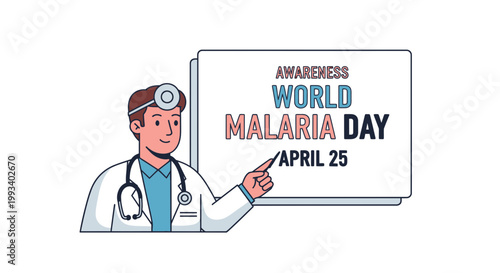 World Malaria Day, awareness sign, doctor illustration, medical vector icon, health campaign