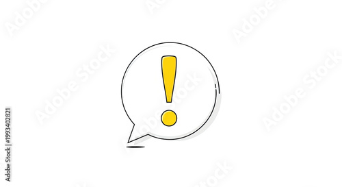 Simple, yellow exclamation mark in white chat bubble, gray outline, on black background