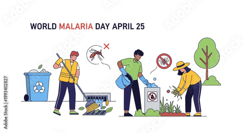 World Malaria Day, Malaria Prevention, Vector Illustration, Mosquito Control