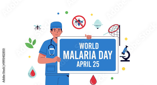 World Malaria Day, healthcare worker, medical awareness, disease prevention icons
