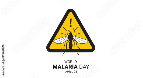 World Malaria Day, mosquito warning sign, yellow alert triangle, disease awareness symbol