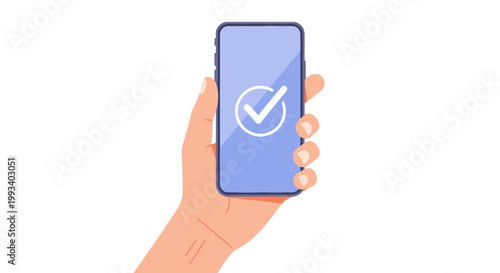 Hand Holding Smartphone with Checkmark Verification Screen