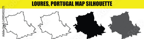 Loures portugal map silhouette shape outline illustration vector graphic design element.