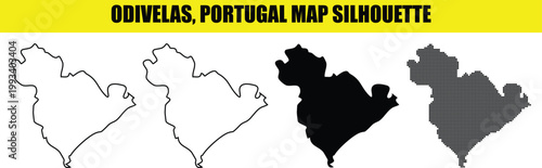Odivelas portugal map silhouette. black and white outlines. country map geography shape design template.