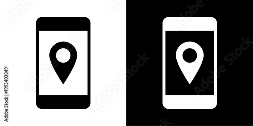 App navigation icon in solid style representing location tracking, map pin, GPS navigation, route direction and mobile navigation system.