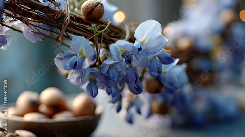 Wisteria Flowers with Bowl of Eggs  