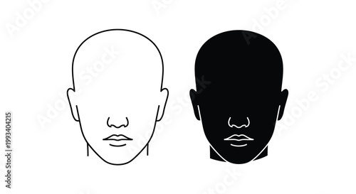 A striking black and white illustration depicts two contrasting human faces in profile showcasing duality high quality professional