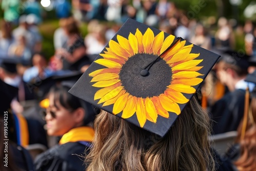 Graduation Ceremony in a Sunny Location With Students Wearing Caps and Gowns,...