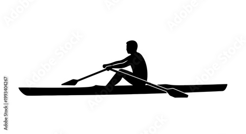 Silhouette of a Person Rowing a Boat.