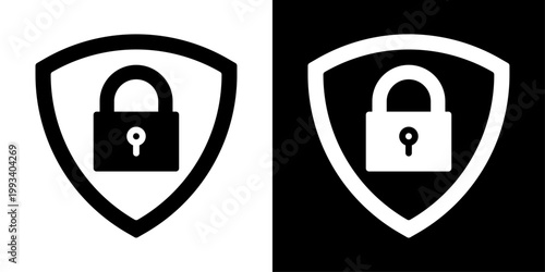 App security icon in solid fill style showing shield with padlock, representing data protection, privacy control, secure access, authentication and mobile app safety.
