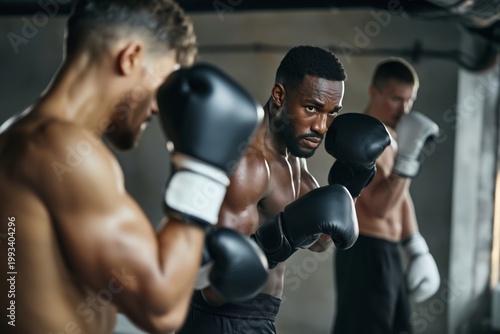 Group of Boxers Training Together in a Gym During Evening Workout Session