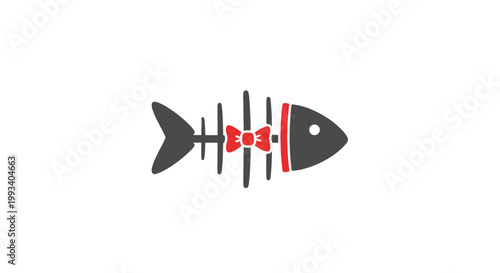 Simple Fish Icon with Red Bow.