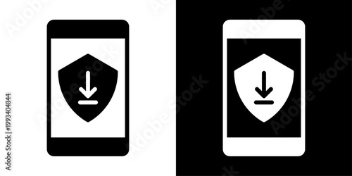 App version icon in solid style representing mobile update, software upgrade, secure download, app installation and version control concept.