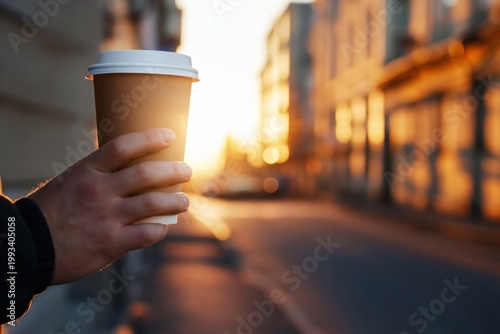 Holding a Coffee Cup While Walking on a Street at Sunset